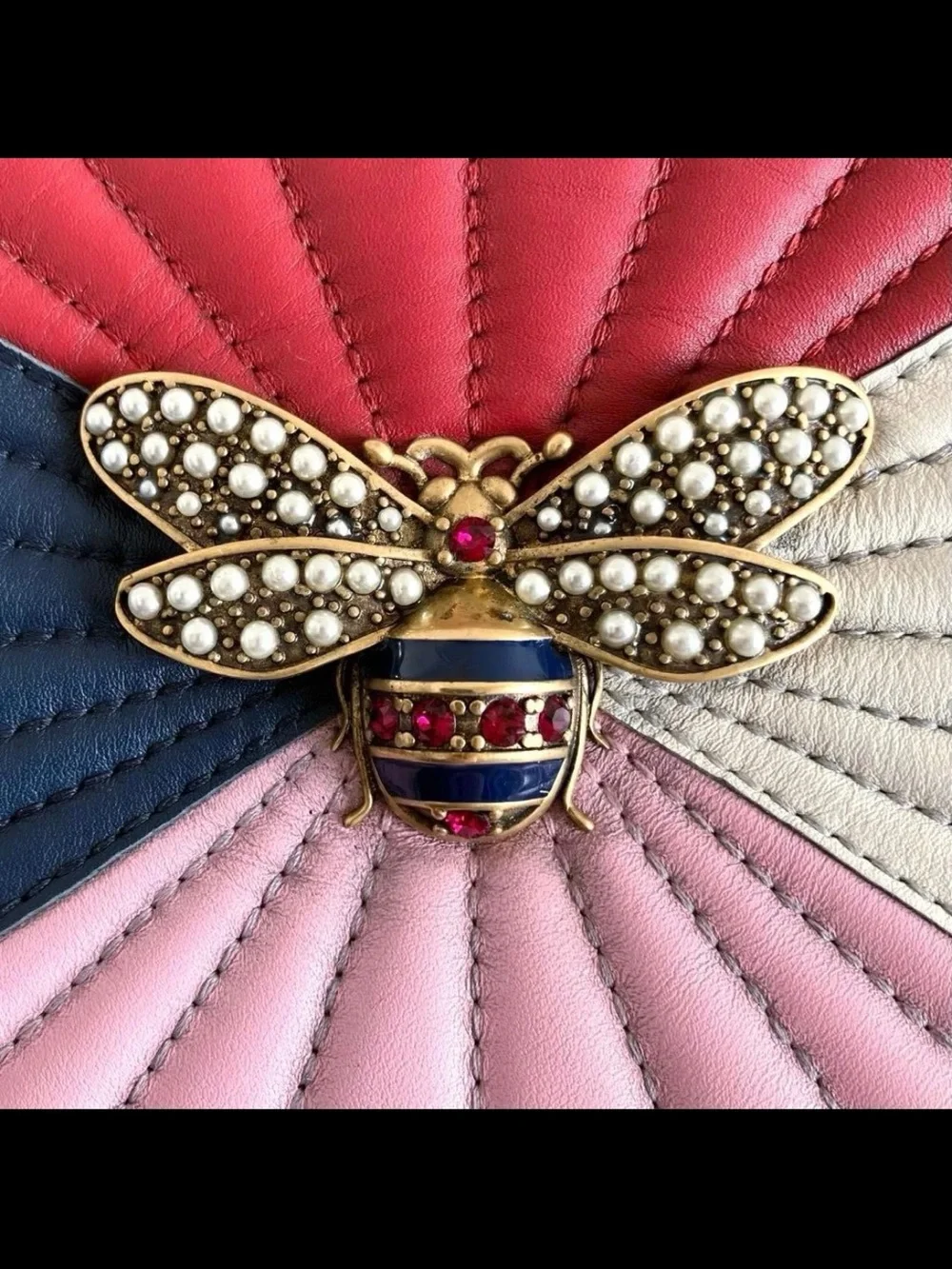 Gucci Tri-Panel Quilted Bee Clutch - Pink, Red, Navy, White